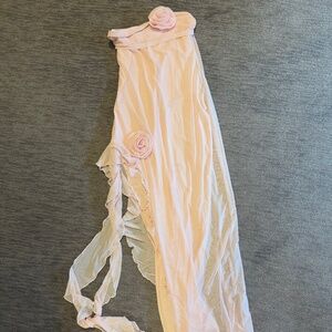 Pink strapless mesh dress